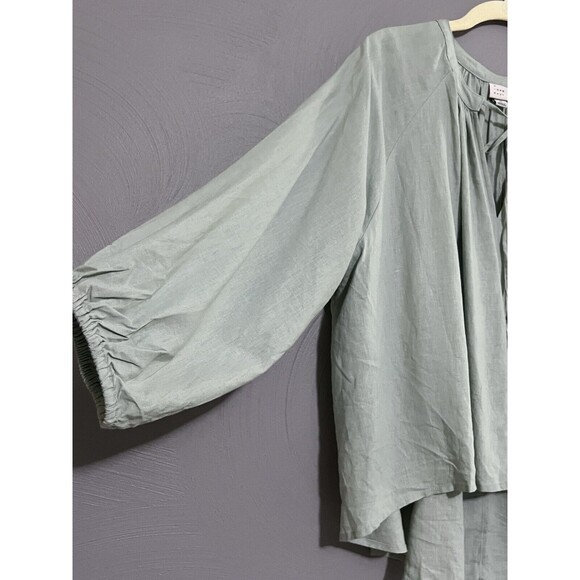 A New Day (Target) M Sage Green Blouse Top Linen Blend Oversized Comfort Tie - Picture 5 of 12